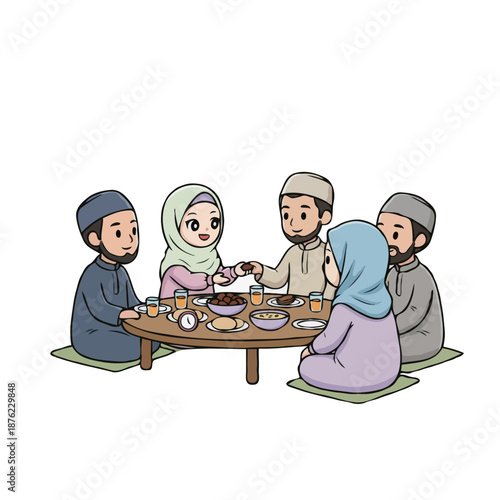 Group of Muslim Friends Having Iftar Together for Ramadan