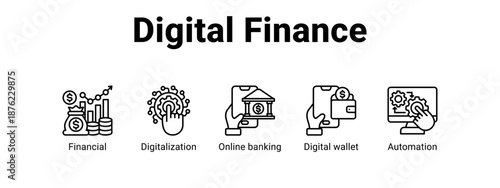 Digital Finance web banner icon vector illustration concept ,  with icon of Financial, Digitalization, Online banking, Digital.
