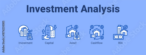 Investment Analysis web banner icon vector illustration concept ,  with icon of Investment, Capital, Asset.