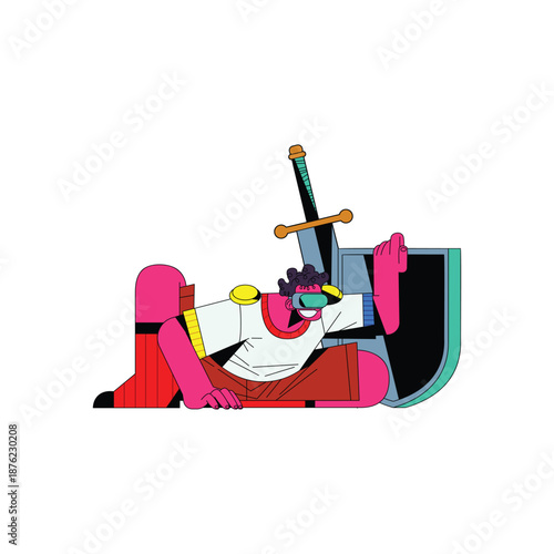 Fantasy Gamer With Sword And Shield