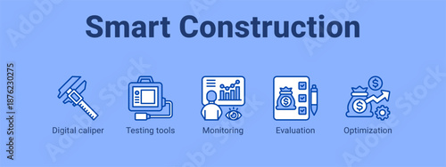 Smart Construction web banner icon vector illustration concept ,  with icon of Digital caliper, Testing tools, Monitoring.