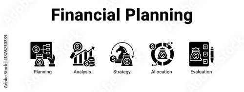 Financial Planning web banner icon vector illustration concept ,  with icon of Planning, Analysis, Strategy.