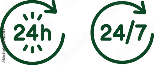 24 Hour and 24/7 Service Icons