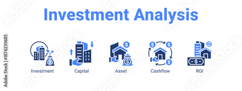 Investment Analysis web banner icon vector illustration concept ,  with icon of Investment, Capital, Asset.