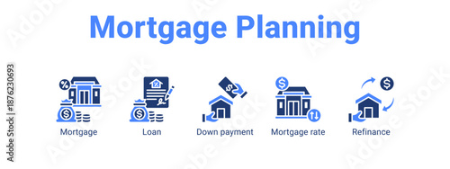 Mortgage Planning web banner icon vector illustration concept ,  with icon of Mortgage, Loan, Down payment, Mortgage.