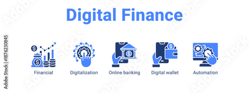 Digital Finance web banner icon vector illustration concept ,  with icon of Financial, Digitalization, Online banking, Digital.