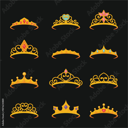 Set Of Crown Silhouettes: Elegant Royal Crown Designs For Branding And Decor