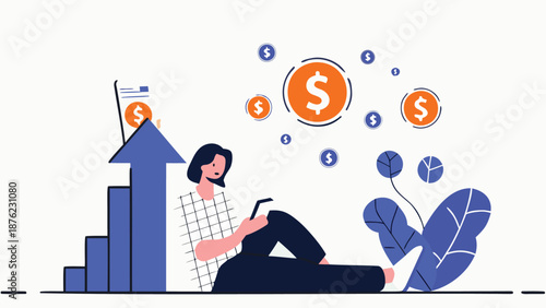 Relaxed businesswoman enjoying financial success with smartphone in hand