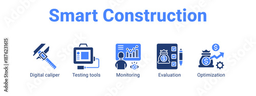 Smart Construction web banner icon vector illustration concept ,  with icon of Digital caliper, Testing tools, Monitoring.
