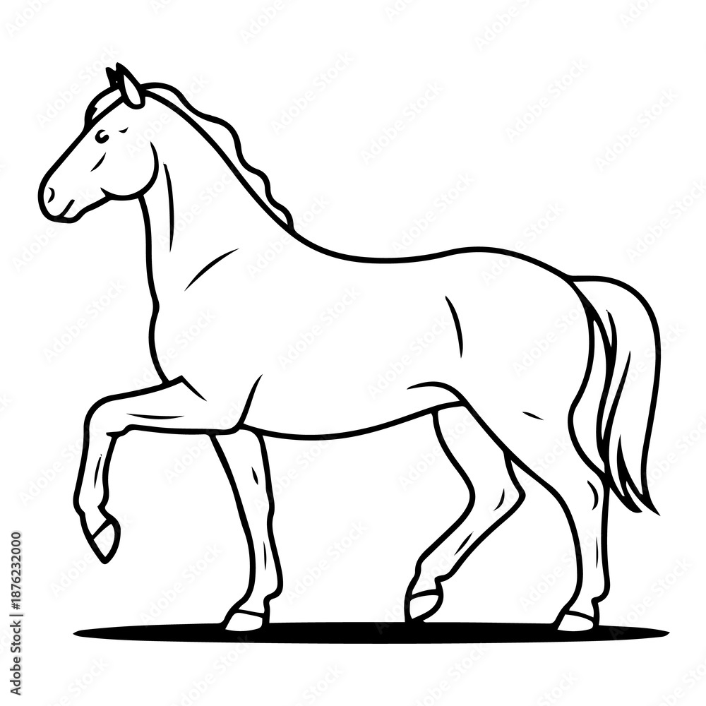 Obraz premium Black and white drawing of a prancing horse isolated on transparent background