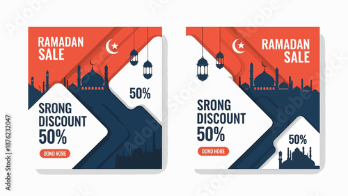 Ramadan Sale Banner Templates with Mosque Silhouette