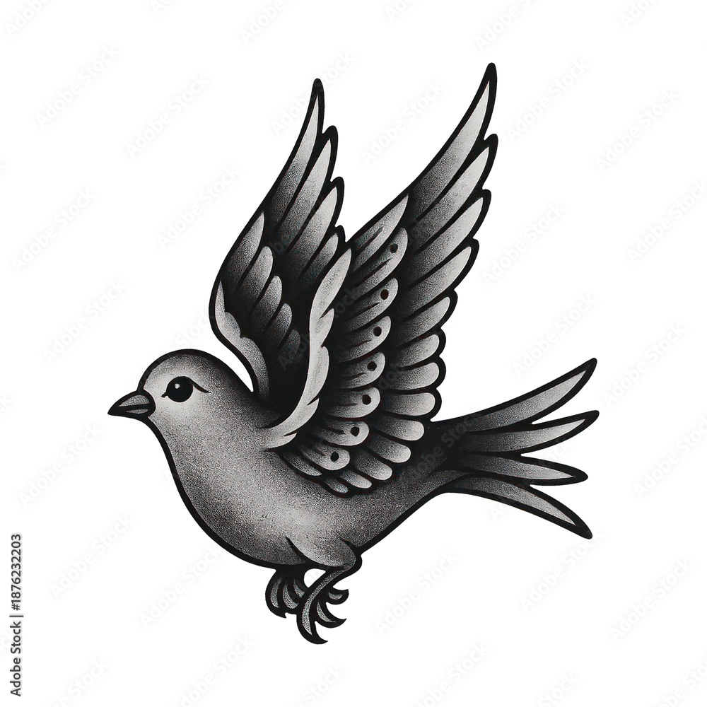Obraz premium PNG Vintage tattoo-style flying bird