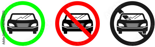 Minimalist flat vehicle restricted and permitted signs in red green and black