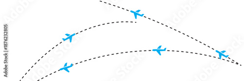 Airplane flight routes travel pattern background. Seamless aviation themed background with airplane icons and dotted flight paths, representing air travel, global transportation.