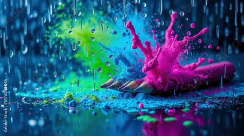 Overhead View of Creative Art Supplies on White Wooden Table, Featuring Sketchbook, Pencils, and Paint Palette, Ideal for Artistic Projects and Hobbies