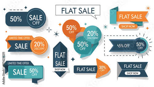 Colorful Sale and Discount Ribbon Banners Set