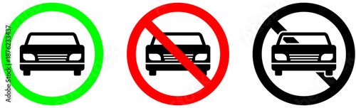 Set of car traffic sign icons with allowed and forbidden symbols