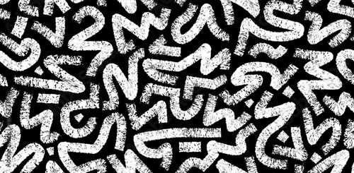Seamless abstract pattern with chaotic hand-drawn grunge scribble lines. Modern black and white vector background for fabric, wallpaper, and urban design.