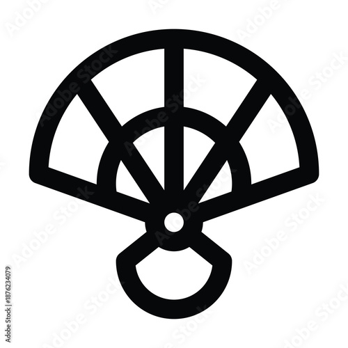 Traditional Chinese hand fan outline icon vector illustration