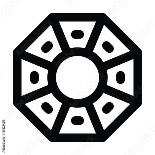 Pa Kua Mirror, Feng shui bagua mirror outline icon vector illustration