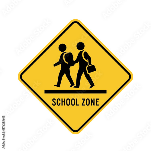 School Zone Sign: Children Walking with Backpacks and Briefcase