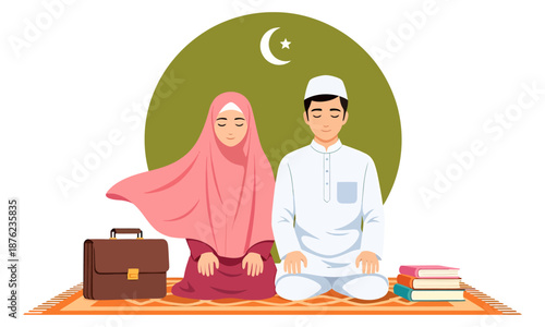 Muslim family reading Quran together