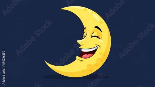 Smiling crescent moon character happy night sky illustration perfect for childrens stories and weather icons