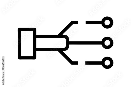 A minimalist vector graphic illustration of a plug with three prongs