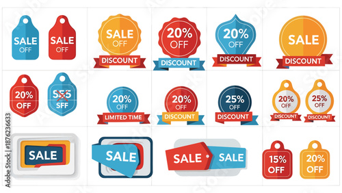Colorful Sale and Discount Ribbon Banners Set