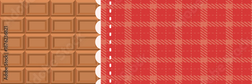 チョコレートと赤チェックの横長バナー背景