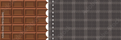 チョコレートとチェック柄の横長バナーデザイン