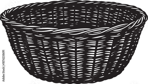 Black wicker basket on white background illustration