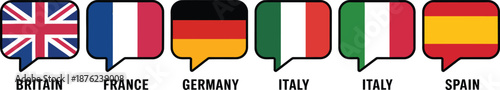 European Countries Flags in Speech Bubbles