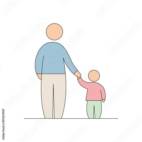 Minimal Flat Parent and Child Holding Hands – Family Care and Love Concept Illustration