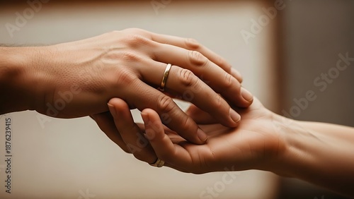 Couple Holding Hands with Wedding Rings.