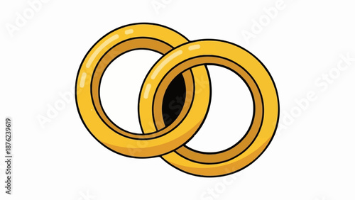 Two gold rings intertwined against a white background