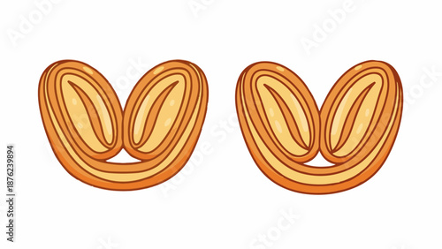 Two illustrated pastries with layered dough, resembling butterfly wings