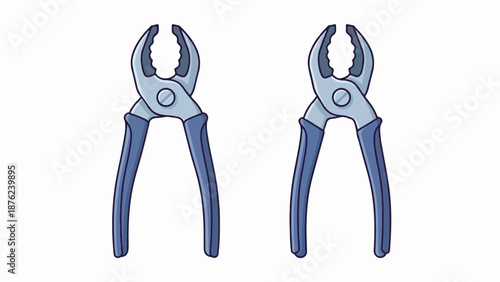 Two cartoon pliers with grey heads and blue handles displayed side by side on a white background