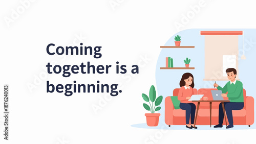 Two people collaborate on a project while seated on a sofa, discussing ideas