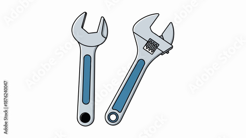 Two cartoon wrenches, one fixed and one adjustable, with blue grips