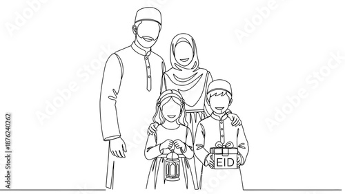 muslim family with children, eid celebration