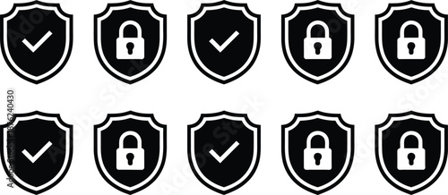 Security Shield Icons with Checkmarks and Locks