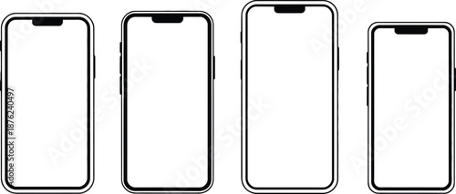 Smartphone screen mockup with four different device sizes