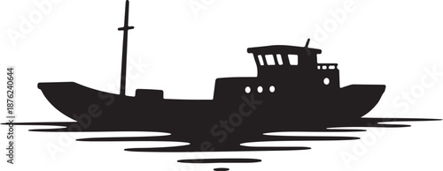 Silhouette of a boat on calm water surface vector