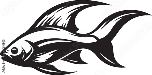 Black and White Illustration of a Fish Swimming Left