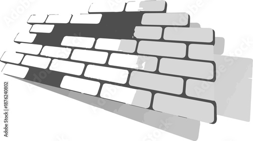 Stylized, minimalist brick wall structure with varying shades of gray and white