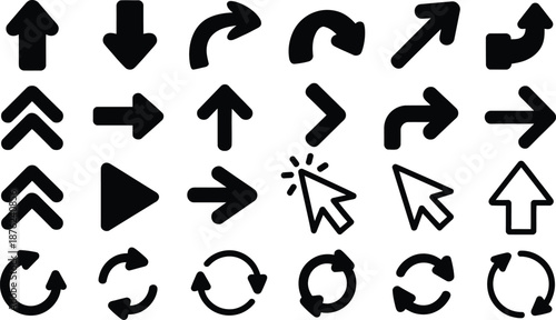 Various Black Arrows and Pointer Icons on White Background