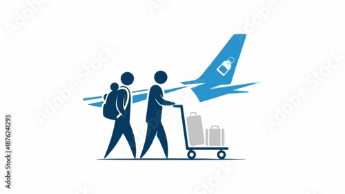 Travelers with luggage approach an airplane