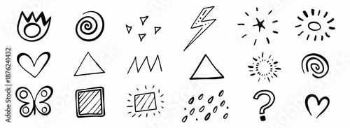 Hand drawn doodle icons and symbols set