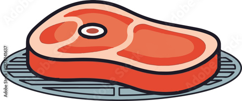 Stylized raw beef steak with a bone, presented on a grill